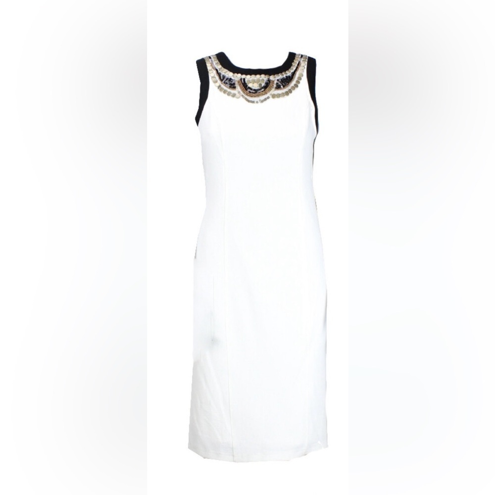 XOXO White and Black Midi Dress with Beaded Neckline